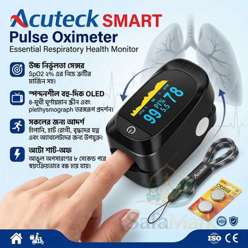 Acuteck Fingertip Pulse Oximeter – Accurate SpO2 Oxygen & Pulse Monitor